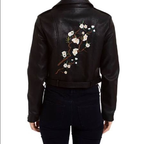 Romeo & Juliet Couture Jackets & Blazers - Floral embroidered vegan leather jacket